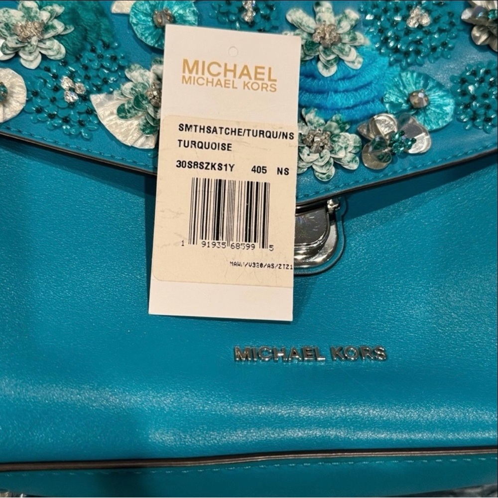 Michael Kors Teal Floral Embellished Satchel - Picture 9 of 10